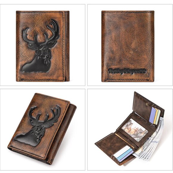 Men's Full-Grain Leather Wallet with RFID Blocking ID Credit Card Slots Billfold - Picture 2 of 5